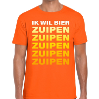 Ik wil Bier Zuipen tekst t shirt oranje heren