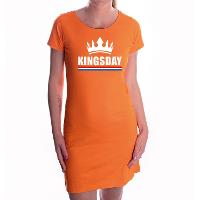 Jurk oranje Kingsday met kroon voor dames