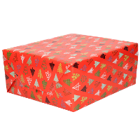 Kerst inpakpapier met gekleurde bomen   rood   250 x 70 cm   cadeaupapier   extra sterk