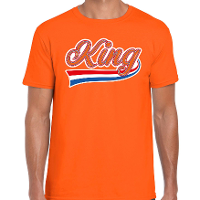 King met sierlijke wimpel t shirt oranje voor heren   Koningsdag shirts