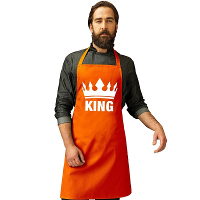 King print BBQ schort   keukenschort   oranje   met kroon   voor heren