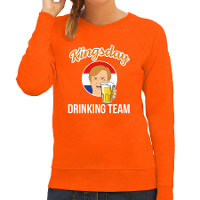 Kingsday drinking team sweater oranje voor dames   Koningsdag truien