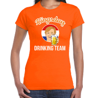 Kingsday drinking team t shirt oranje voor dames   Koningsdag shirts