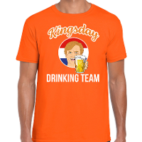 Kingsday drinking team t shirt oranje voor heren   Koningsdag shirts