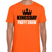Kingsday party crew t shirt oranje voor heren   Koningsdag shirts