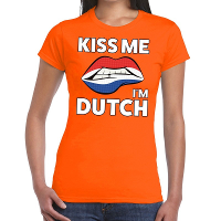 Kiss me i am Dutch t shirt oranje dames