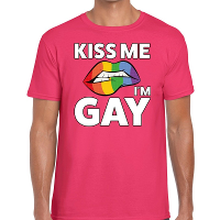 Kiss me i am gay t shirt   roze   voor heren   Gay pride kleding   katoen   korte mouwen