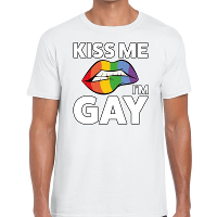Kiss me i am gay t shirt wit voor heren
