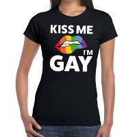 Kiss me I am gay t shirt zwart dames