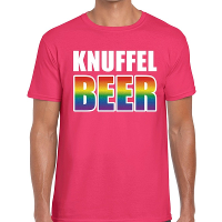 Knuffel beer gay pride t shirt roze voor heren