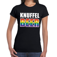 Knuffel beer gay pride t shirt zwart voor dames