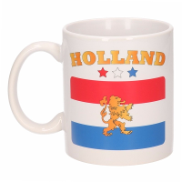 Koffie mok   Holland   vlag print   300 ml   wit   keramiek   Supporters   Landen   Beker