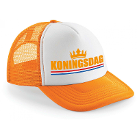 Koningsdag cap/pet   kroon   oranje/wit   dames/heren   koning/koningin