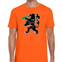 Koningsdag/ EK/ WK t shirt   oranje   bier drinkende leeuw   voor heren