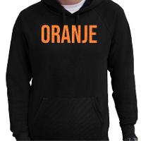 Koningsdag hoodie voor heren   oranje   zwart   met glitters   feestkleding