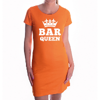 Koningsdag jurk oranje Bar queen met kroon voor dames