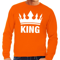 Bellatio Decorations Koningsdag King print sweater   trui   oranje   voor heren   supporters kleding