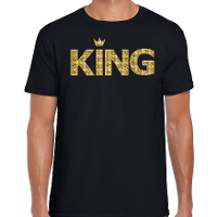 Koningsdag King t shirt zwart met gouden en kroon heren