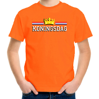 Koningsdag met kroon t shirt oranje voor kinderen   EK/WK   Koningsdag shirts