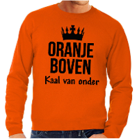 Koningsdag sweater   Oranje boven kaal van onder   heren   trui