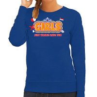 Koningsdag sweater voor dames   girls just wanna have fun   blauw   oranje feestkleding