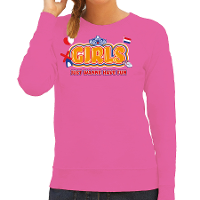 Koningsdag sweater voor dames   girls just wanna have fun   roze   oranje feestkleding