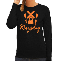 Koningsdag sweater voor dames   Holland   zwart   met glitters   oranje feestkleding
