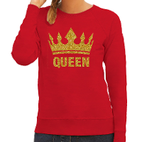 Koningsdag Sweater voor dames   Queen   glitter goud   rood   feestkleding