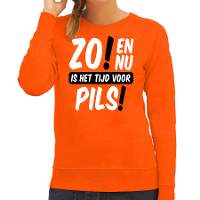 Koningsdag sweater voor dames   tijd voor pils   oranje   bier   feestkleding