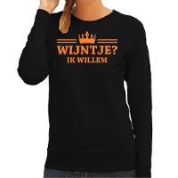 Koningsdag sweater voor dames   wijntje   zwart   met glitters   oranje feestkleding