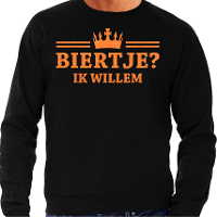 Koningsdag sweater voor heren   biertje   zwart   met glitters   feestkleding
