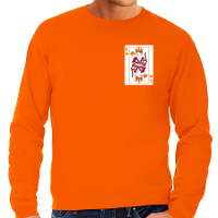 Koningsdag sweater voor heren   kaarten koning   oranje   feestkleding