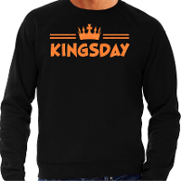 Koningsdag sweater voor heren   kingsday   zwart   met glitters   oranje feestkleding