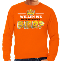 Koningsdag sweater voor heren   meer of minder bier   oranje   feestkleding