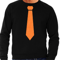 Koningsdag sweater voor heren   stropdas   zwart   met glitters   oranje feestkleding