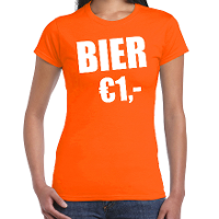 Koningsdag t shirt bier 1 euro oranje voor dames