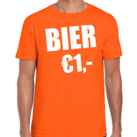 Koningsdag t shirt bier 1 euro oranje voor heren