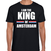 Koningsdag t shirt I am the King of Amsterdam zwart voor heren