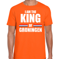 Koningsdag t shirt I am the King of Groningen oranje voor heren