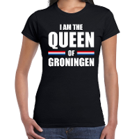 Koningsdag t shirt I am the Queen of Groningen zwart voor dames