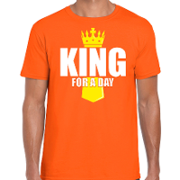 Koningsdag t shirt King for a day met kroontje oranje voor heren