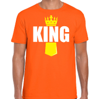 Koningsdag t shirt King met kroontje oranje voor heren