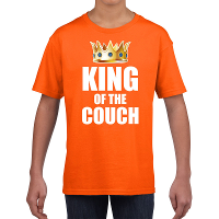 Koningsdag t shirt king of the couch oranje voor kinderen