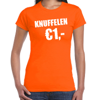Koningsdag t shirt knuffelen 1 euro oranje voor dames
