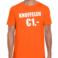Koningsdag t shirt knuffelen 1 euro oranje voor heren