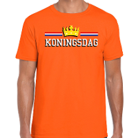 Koningsdag t shirt met gouden kroon oranje voor heren   Koningsdag shirts