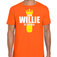 Koningsdag t shirt mijn Willie is groter met kroontje oranje voor heren