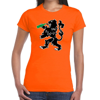 Koningsdag t shirt oranje bier drinkende leeuw voor dames