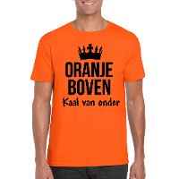 Koningsdag T shirt   Oranje boven kaal van onder   heren