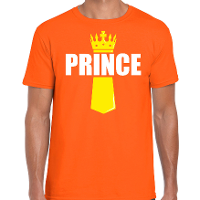 Koningsdag t shirt Prince met kroontje oranje voor heren